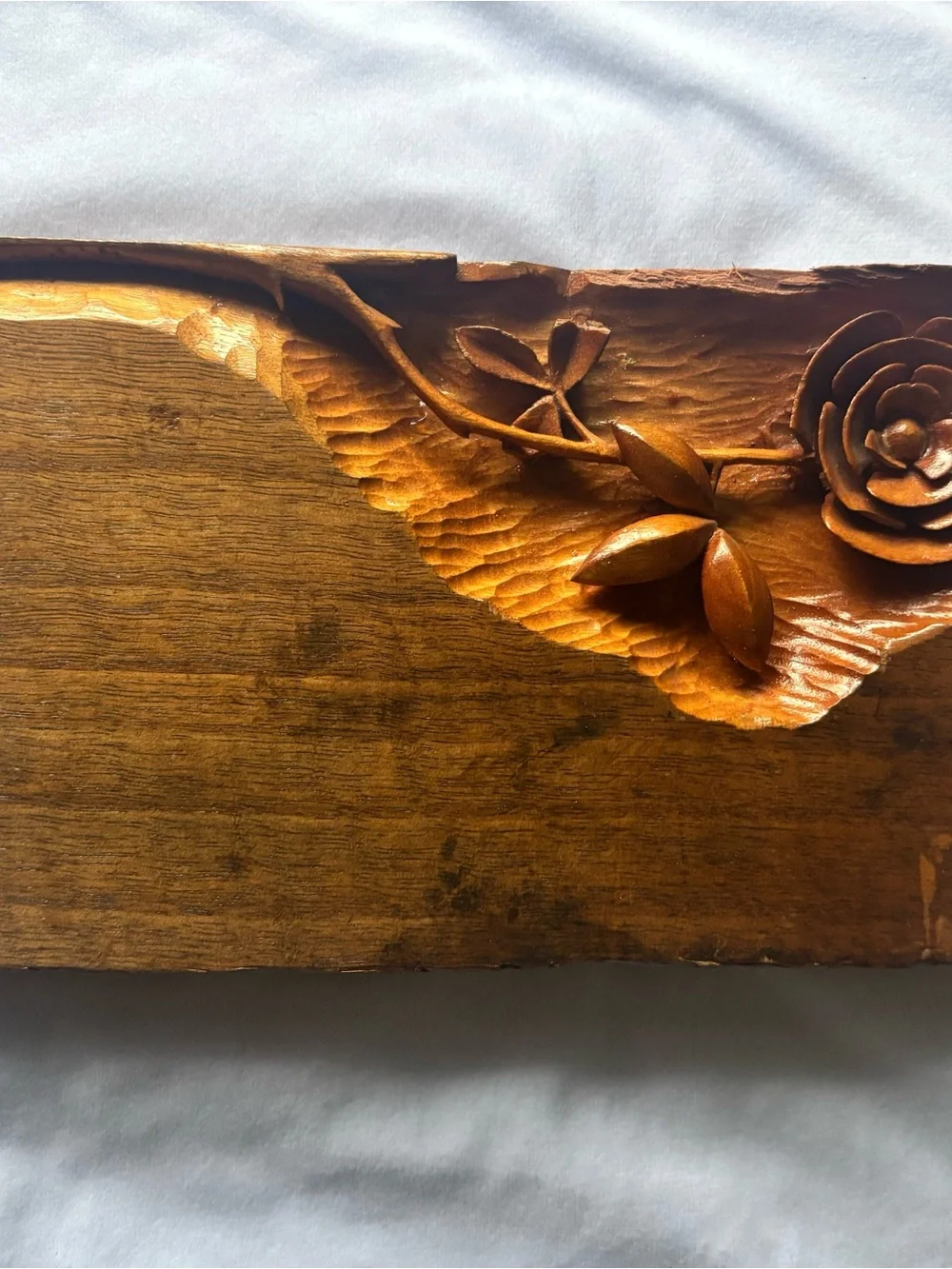 Hand Carved Wood Rose Wall Art Rustic Floral Plaque 8.5x5 Decor